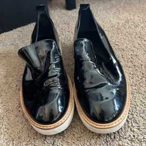 Black patent leather slides